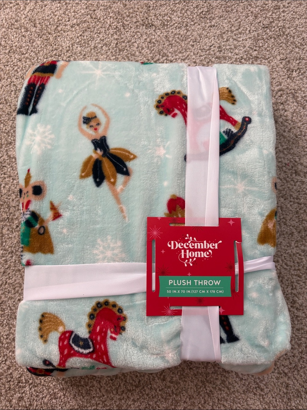 Threshold Light Blue Holiday Plush Throw with Nutcracker & Ballerina Motifs